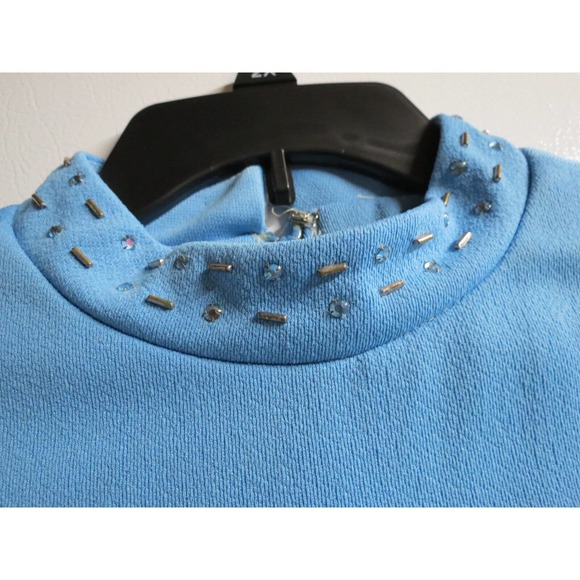 Vintage Powder Blue Size 12 Formal Dress Beaded Sheer Sleeves - Picture 3 of 12